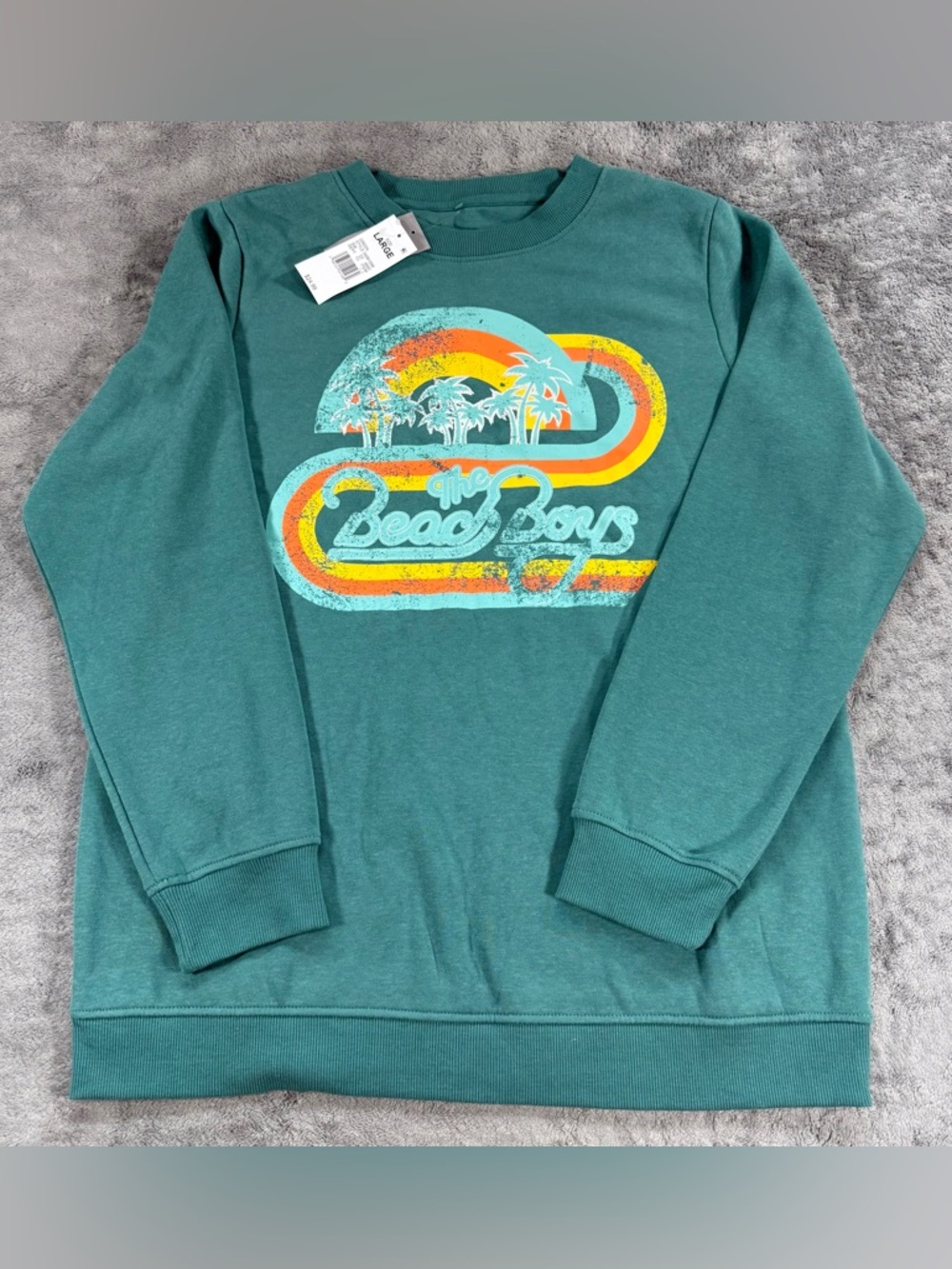 The Beach Boys Graphic Crewneck Sweatshirt NEW Adult Large Teal Groovy Retro